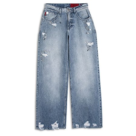 Calça Ellus Vintage Denim II Oversized Pedras Feminina