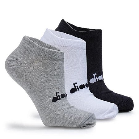 Kit 3 Meias Diadora Invisivel Feminina Preto Cinza Branca
