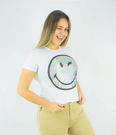 CAMISETA ELLUS SECOND FLOOR HOLOGRAPHIC SMILEY FEMININA