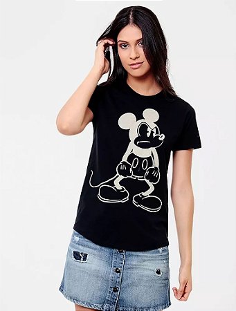 CAMISETA  ELLUS MICKEY HOTFIX PRETO FEMININA