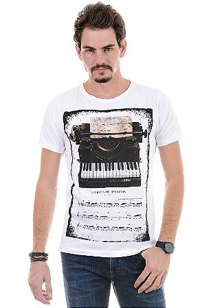 CAMISETA MASCULINA MÁQUINA DE MÚSICA RED FEATHER