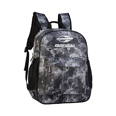 Mochila Mormaii Casual de Costas Preta Cinza Geométrica 2467