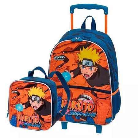 Kit Mochila de Carrinho e Lancheira Naruto Kurama