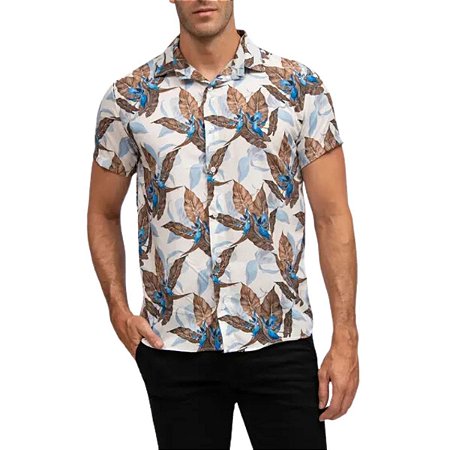 Camisa Casual Red Feather Watercolor Masculina Azul