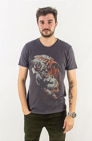 CAMISETA ELLUS VINTAGE TIGER SKULL CLASSIC MASCULINA CINZA