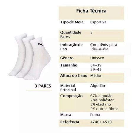 Meia Puma Cano Médio Kit C/3 39 ao 43