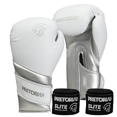 Kit Pretorian Boxe Muay Thai Elite Luva e Bandagem Cinza Cla
