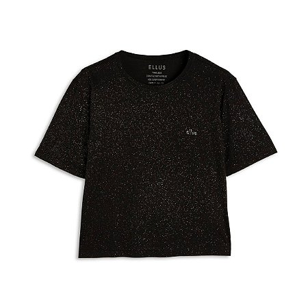 Camiseta Ellus Visco Glitter Boxy MC Feminina Preta