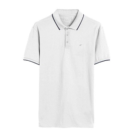 Polo Ellus Piquet e Asa Friso Classic Branca Friso Azul 01