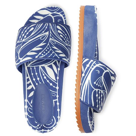 Sandália Farm Budapeste Rendeira Azul Feminina