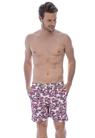 SHORT PRAIA CAVEIRA FLORAL RED FEATHER MASCULINO