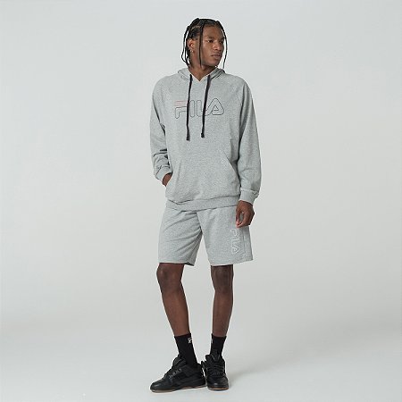 Casaco Fila Com Capuz Letter Outline Masculino Cinza