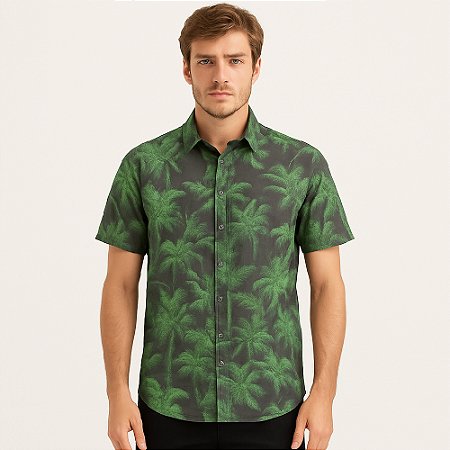 Camisa Ellus Saturn Palms Full Print Masculina Curta
