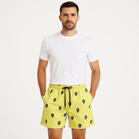 Short Red Feather Swim Caveira Amarela Masculina