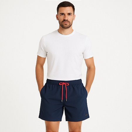 Short Red Feather Swim Azul Marinho Rosa Masculina