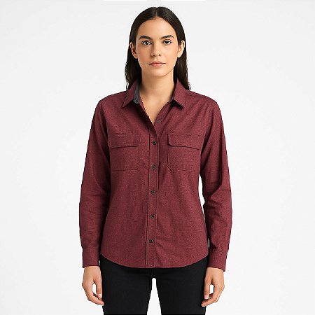 Camisa Ellus Melange Chemise com Bolso Feminina Bordô