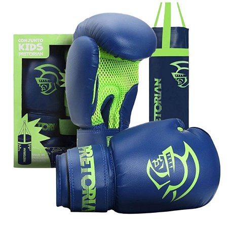 Kit Boxe Muay Thai Infantil com Mochila Pretorian Azul Verde