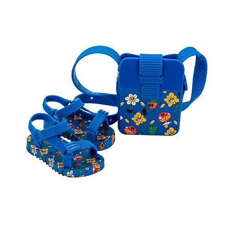 Sandália Mini Melissa Playtime Bolsa Discover Azul Amarelo