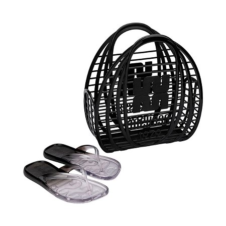 Kit Sandália Melissa Beachwear Bolsa Praia AD Vidro Preto