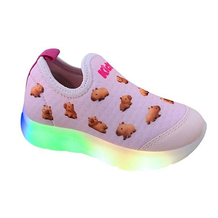 Tênis Kidy Flex Light Luzes Capivara Rosa Infantil