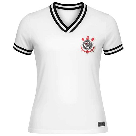 Camiseta Corinthians Baby Look Duo Lines Branca - Feminina