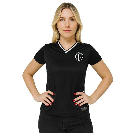 Camisa Corinthians Baby Look Retrô Feminina Preta