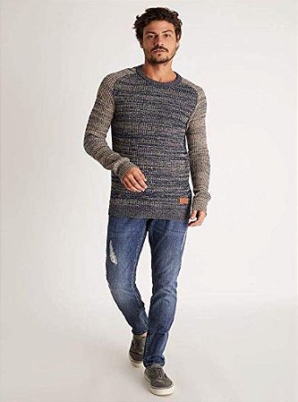 CASACO REDLEY TRICOT RAGLAN RAJADO AZUL MARINHO