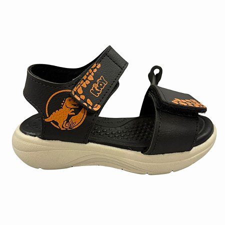 Sandália Kidy Fly Dino Baby Preto Bege Laranja + Boia Praia