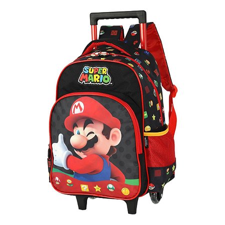 Mochila de Rodas Infantil De Rodinhas Mario Bros Preta