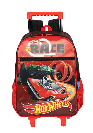 Mochila Infantil com Roda e Alça Luxcel Hot Wheels Vermelha