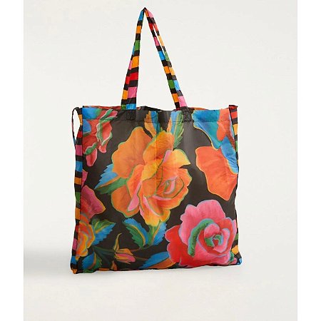 Bolsinha Farm Me Leva Rosas Pintadas Preto