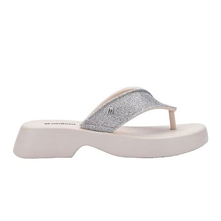 Sandália Melissa Flatform M Lover Glitter Bege Claro