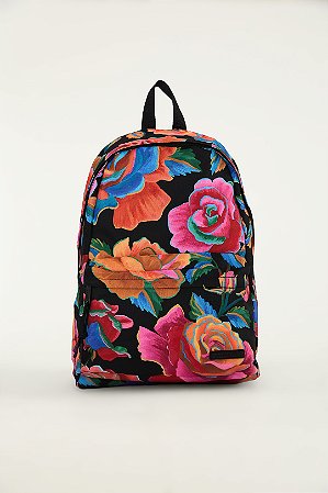 Mochila Farm Xodó Rosas Pintadas Preto