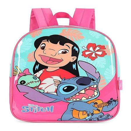 Mochila Infantil Lilo Stitch Aloha Escolar Luxcel Rosa
