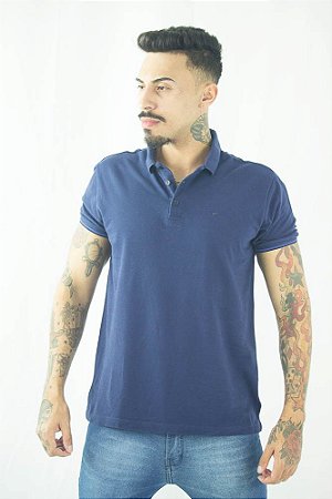 POLO ELLUS PIQUET AZUL MARINHO EASA LOGO MARCA