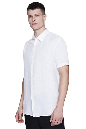 CAMISA ELLUS MANGA CURTA CLASSIC LINHO BRANCO MASCULINO