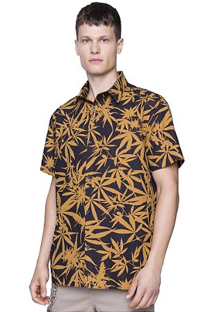 CAMISA ELLUS MANGA CURTA FOLHAGEM SURF FRENCH MASC LARANJA