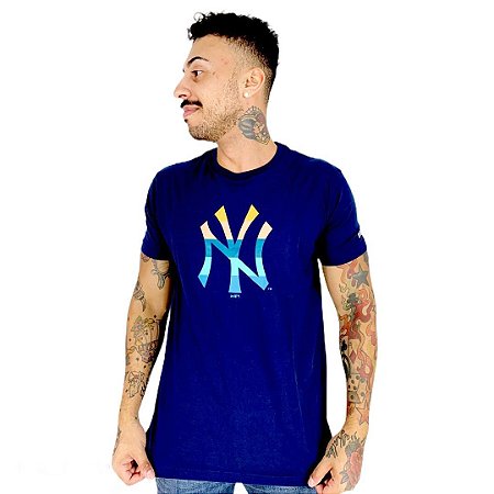 Camiseta New Era New York azul marinho laranja