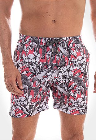 SHORT RED FEATHER SWIM FLORAL CORAL MASCULINO