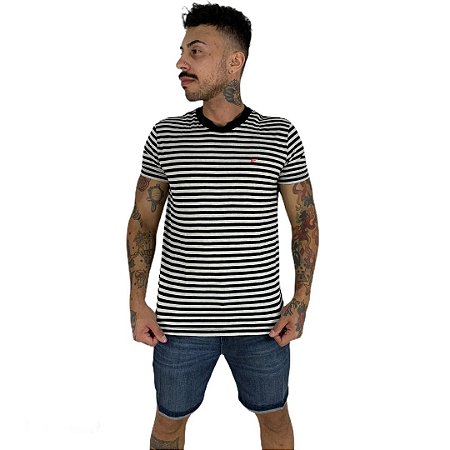 Camiseta Ellus Visco Linen e Asa Stripe