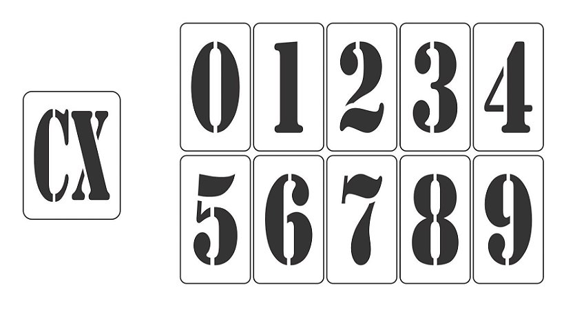 Kit Stencil Molde Vasado Letra ( CX ) + Números de 0 a 9