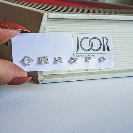 Trio de Brincos de Zircônia Quadrada - 2MM, 4MM e 5MM