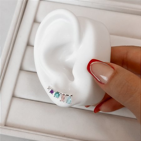 Brinco ear cuff com zircônias coloridas