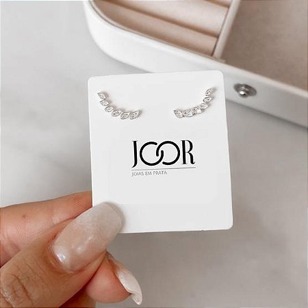 Brinco ear cuff folhas cravejadas