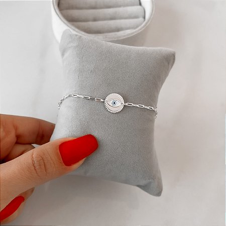Pulseira medalha olho grego - 18 cm