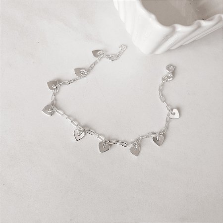 Pulseira pingentes coração 6mm corrente cartier