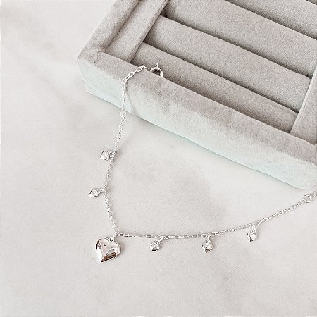 Pulseira pingentes coração 11mm e mini corações
