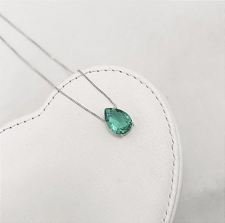 Colar zircônia gota turquesa