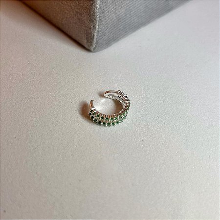 Piercing Fake 2 Aros Cravejado com Zircônias Verdes