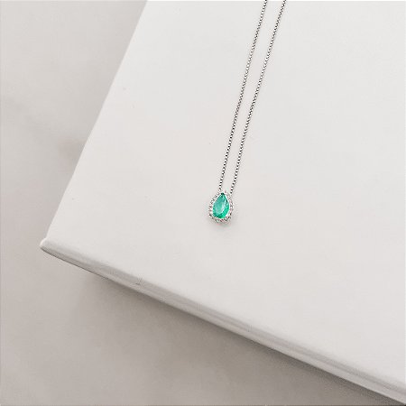 Colar zircônia gota acqua com cravejado